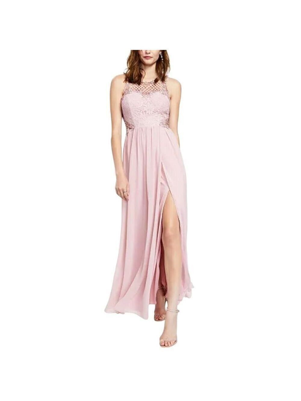 City Studios Juniors' Embellished Illusion Tulip Gown Pink Maxi Dress Size 5